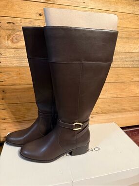 Bandolino Dark Brown Over-the-Knee Riding Boots with Buckle